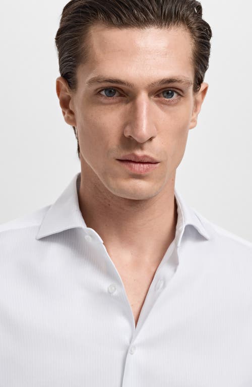 Mango Slim Fit Cotton Herringbone Suit Button-up Shirt In White