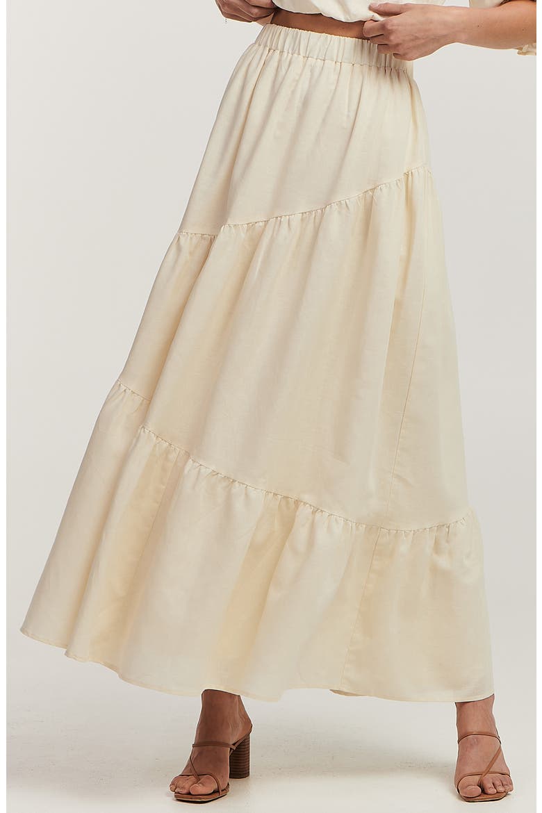 Sadie Asymmetric Tiered Linen & Cotton Maxi Skirt, Alternate, color, WHITE