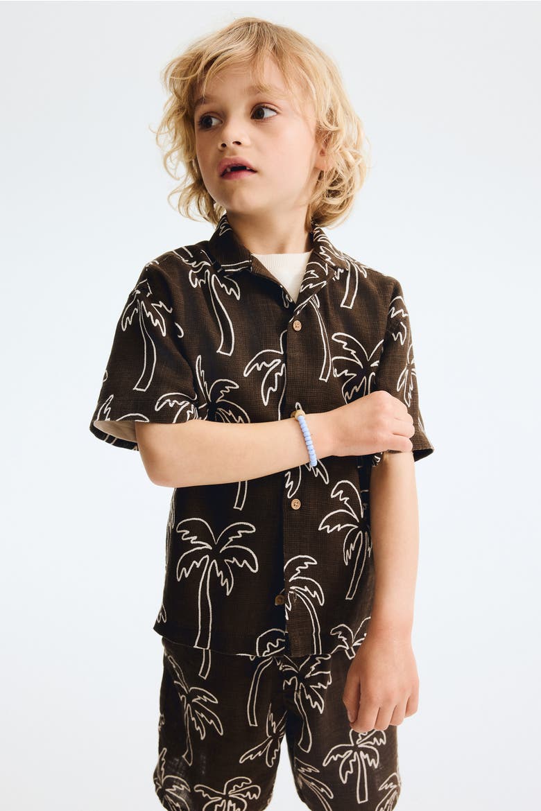 2-piece Printed Cotton Set, Main, color, Dark brown/palm trees