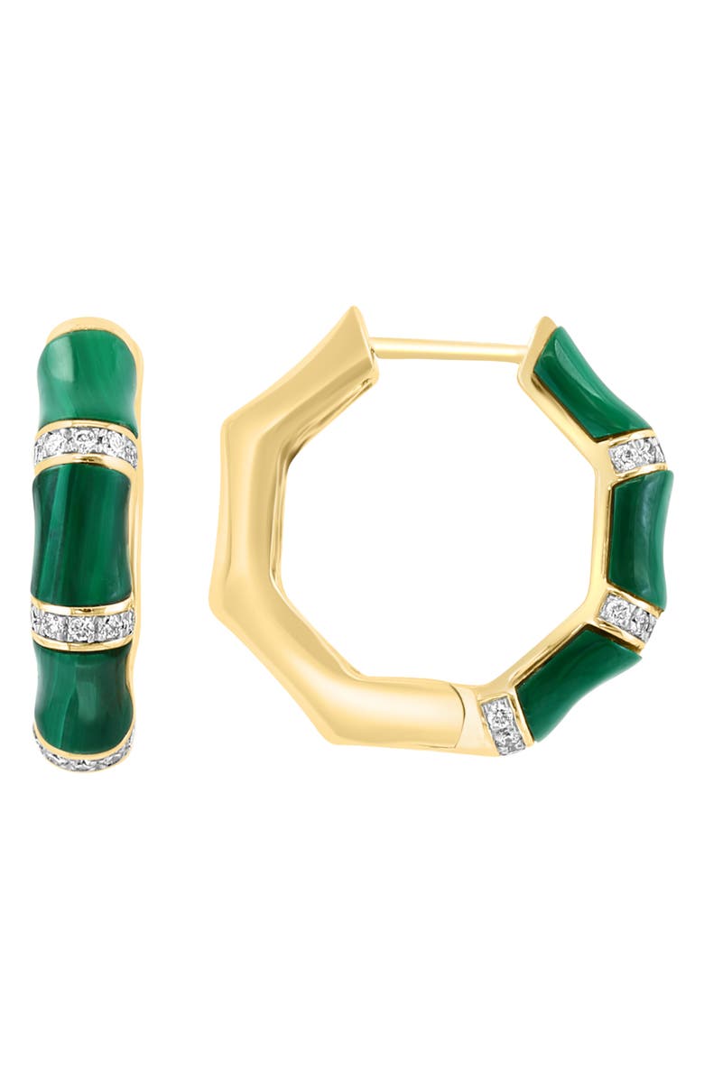 EFFY 14K Gold Diamond & Malachite Huggie Hoop Earrings, Main, color, 