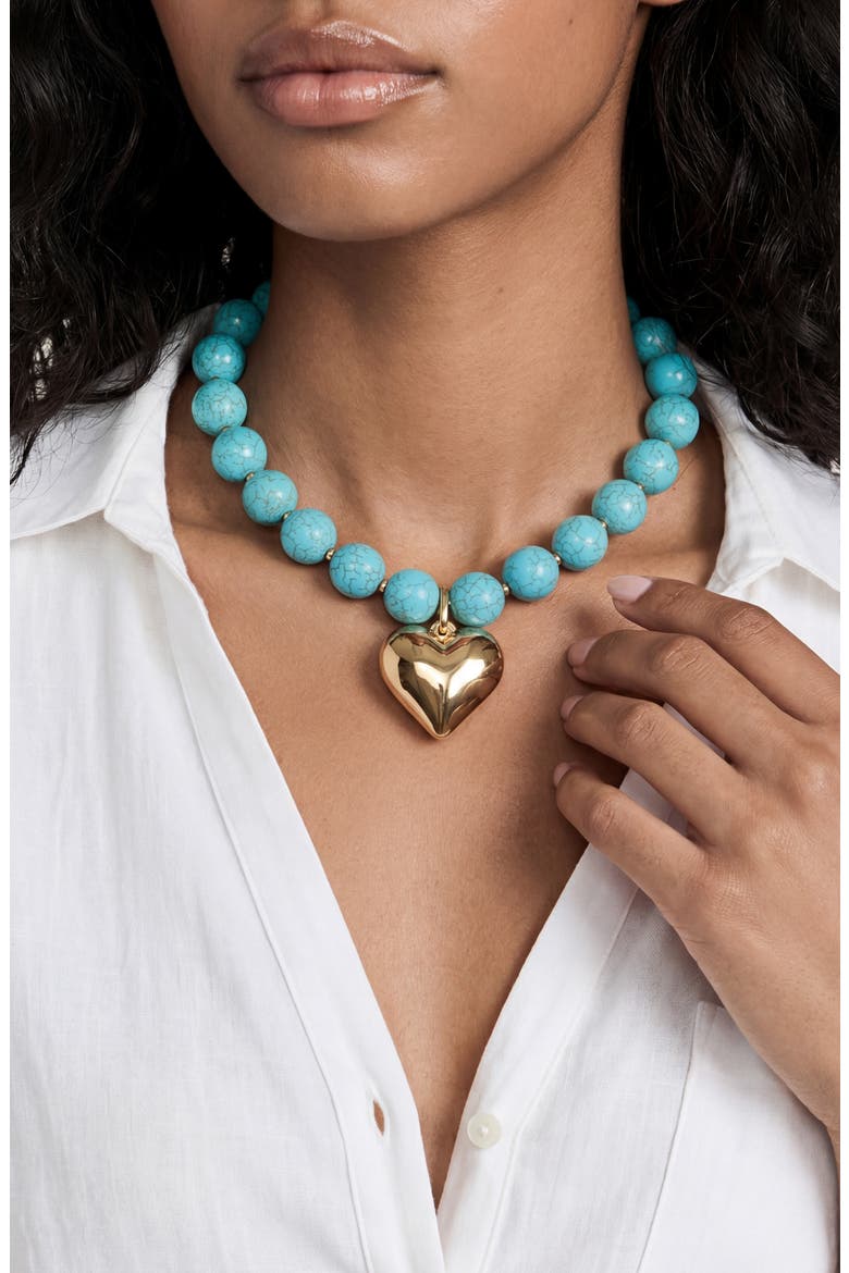 Chunky Beaded Heart Pendant Necklace, Alternate, color, TURQUOISE