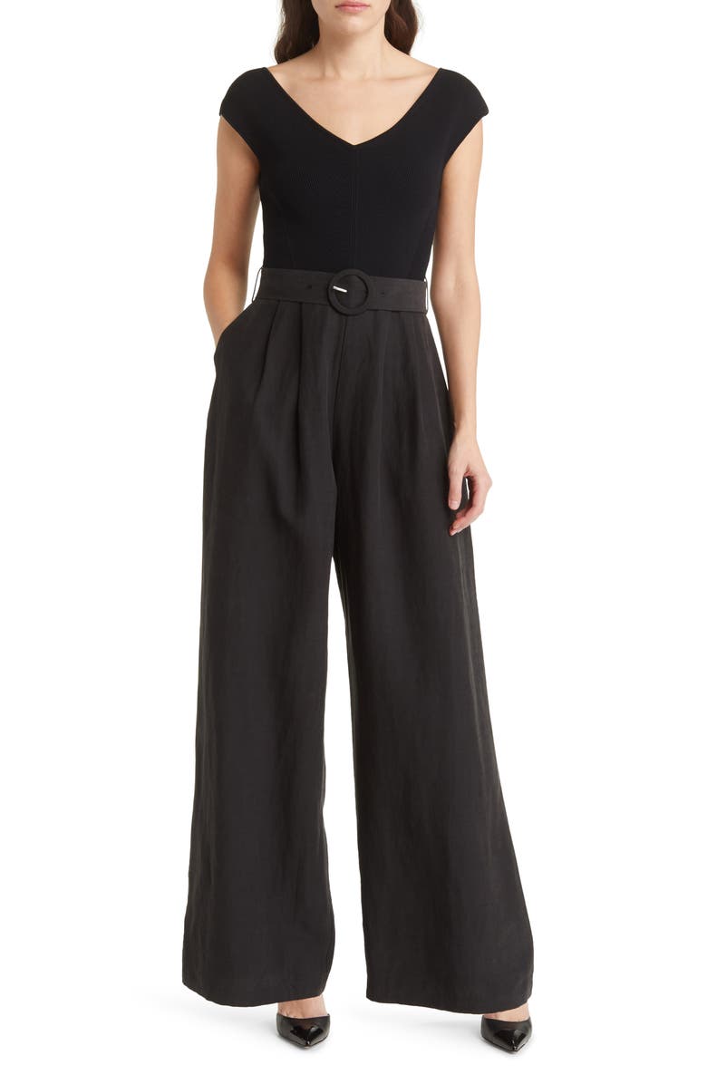 Ted Baker London Tabbia Mixed Media Wide Leg Jumpsuit, Main, color, 