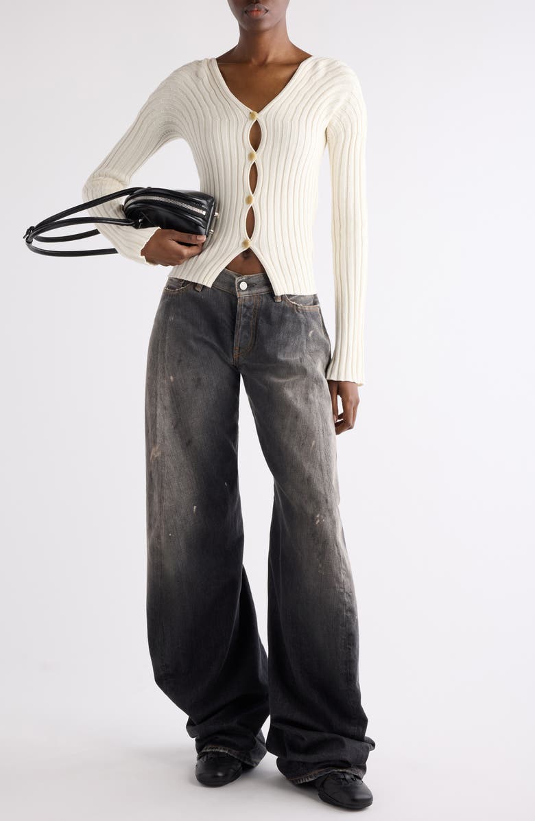 Acne Studios Kluid Cotton Rib Cardigan, Alternate, color, Off White