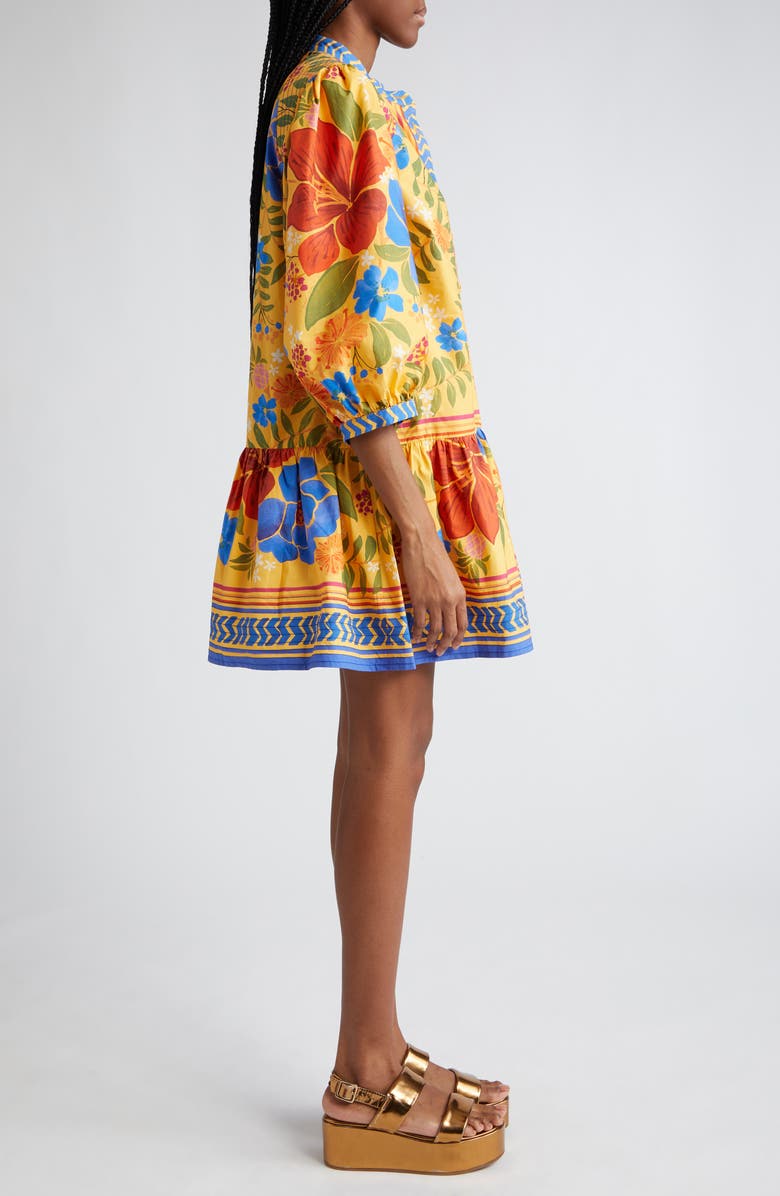 FARM Rio Floral Puff Sleeve Cotton Minidress, Alternate, color,