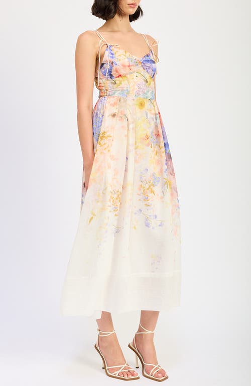 EN SAISON EN SAISON TAYLORANN FLORAL TIE STRAP MIDI DRESS
