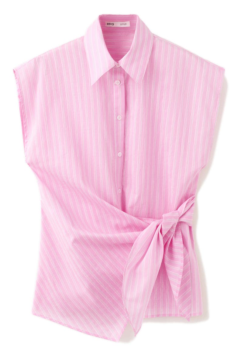 Knotted Stripe Cap Sleeve Button-Up Shirt, Alternate, color, PINK