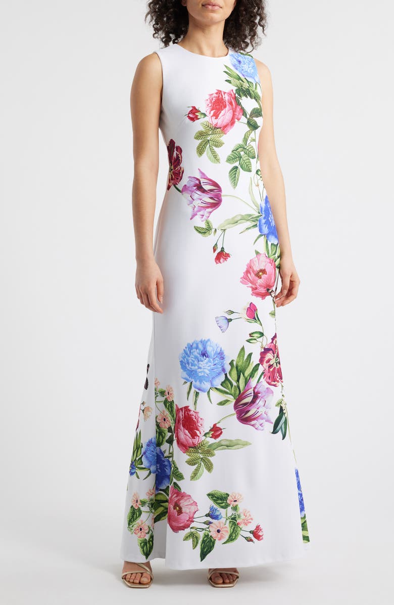 Vince Camuto Floral Sleeveless Mermaid Gown, Main, color, Ivory Multi