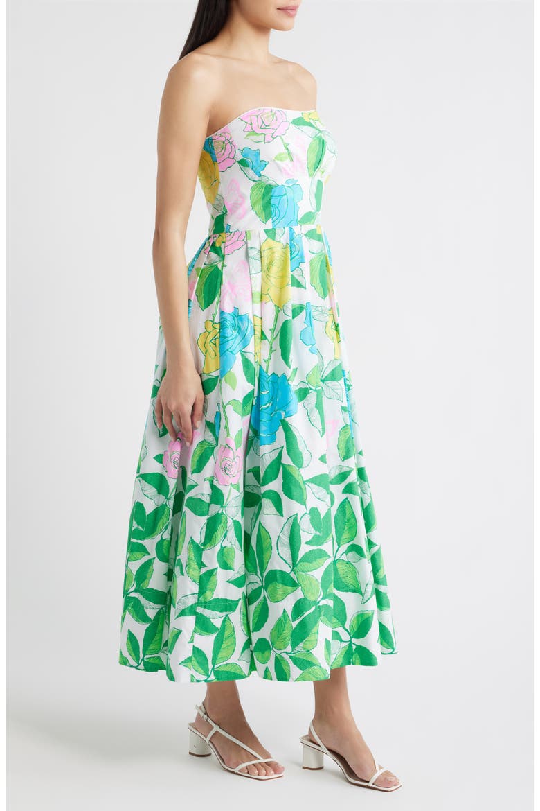 Kenni Floral Print Strapless Dress, Alternate, color, MULTI ROSE BUD