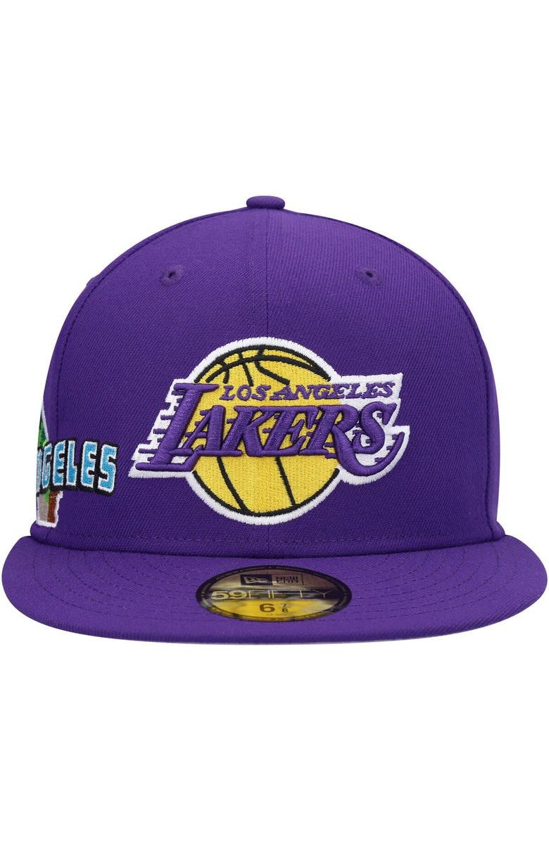 New Era Men's New Era Purple Los Angeles Lakers Stateview 59FIFTY Fitted Hat, Alternate, color, 