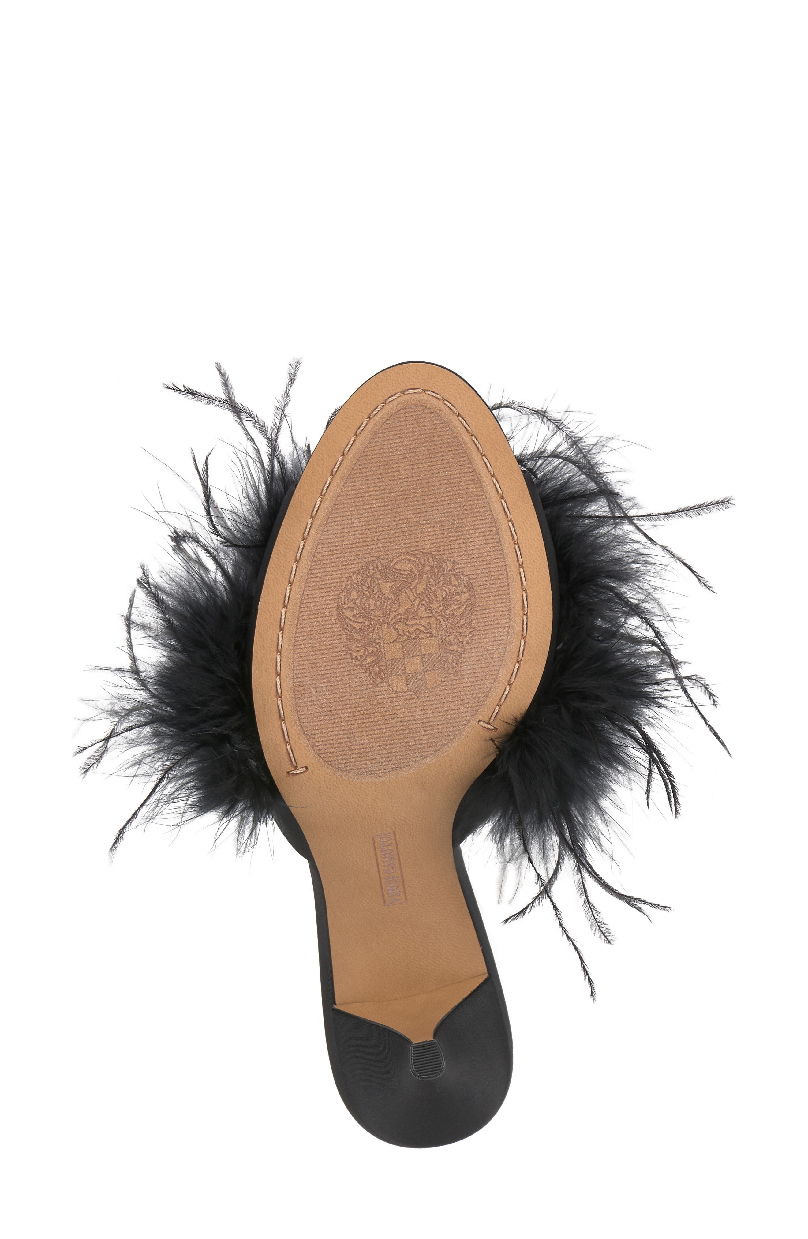 Vince Camuto Paelly Faux Feather Slide Sandal, Alternate, color, Black