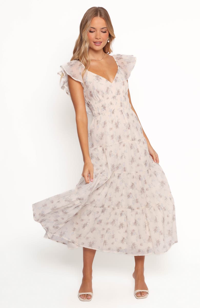 Petal & Pup Talia Floral Print Tiered Maxi Dress, Alternate, color, Cream Multi Floral