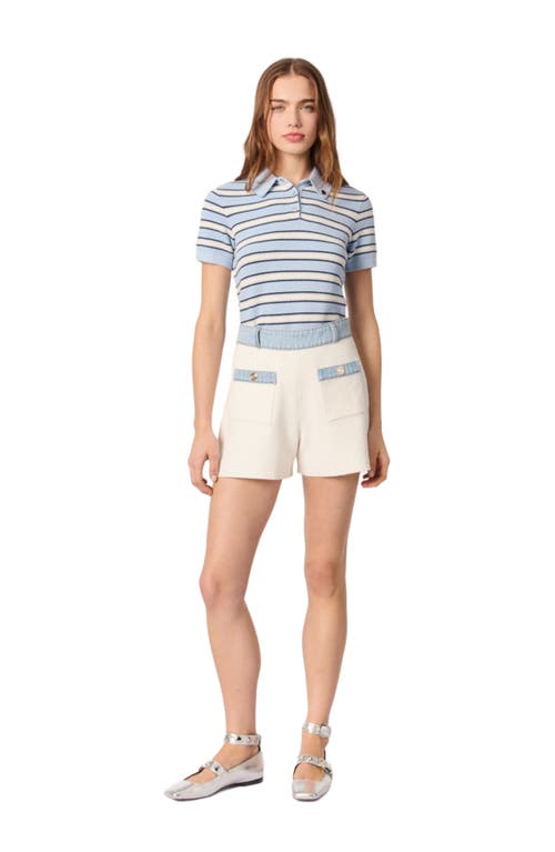Maje Knitted Shorts With Denim Trim In Ecru