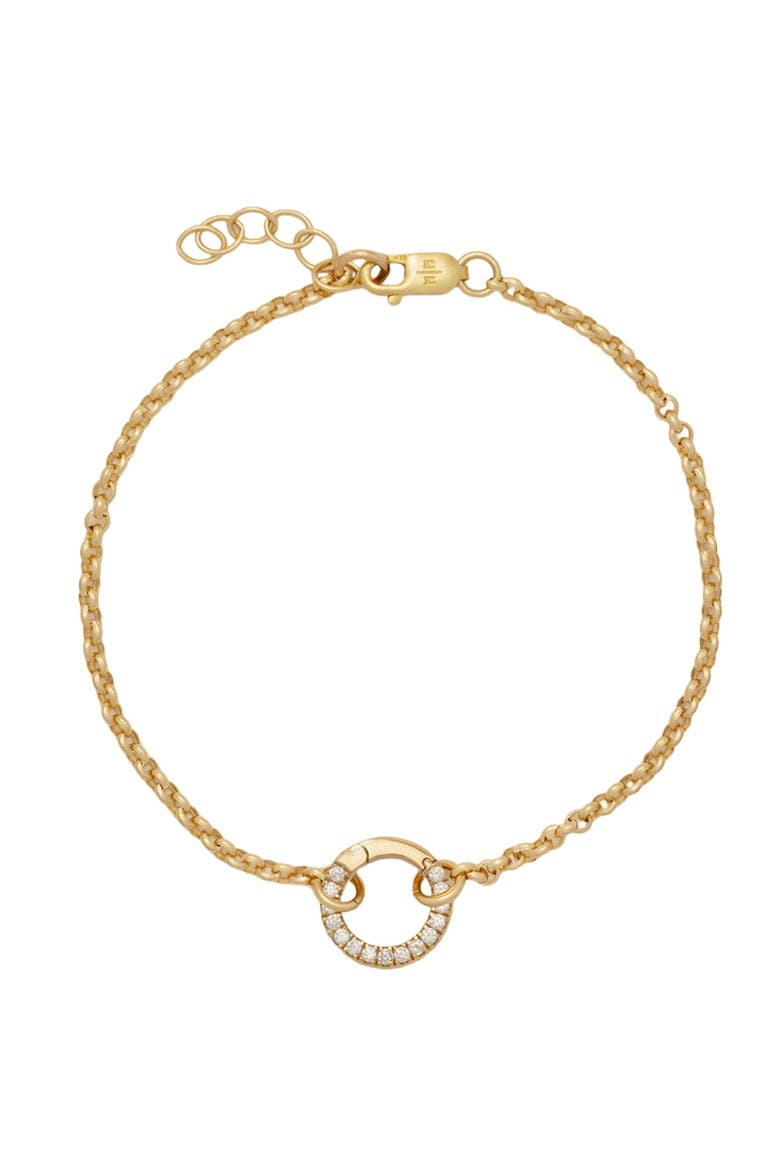 Rolo Charm Bracelet with CZ Link Lock, Main, color, Gold Filled