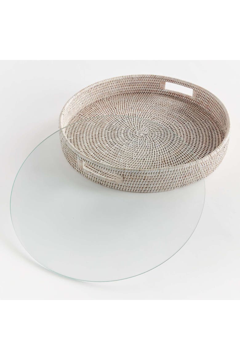 Burma Rattan Round Serving Tray Large, Alternate, color, White