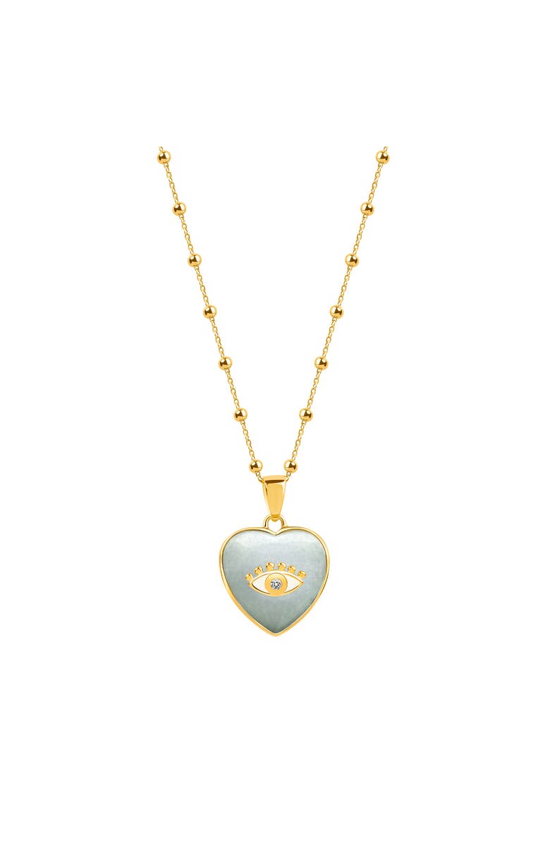 Karma and Luck Serene Love - Jade Heart Diamond Evil Eye Necklace, Main, color, Gold/Pastel Green