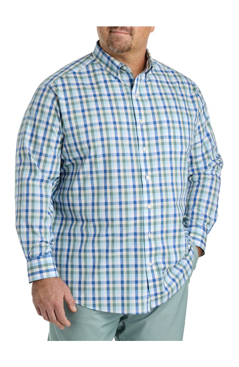 Oak Hill by DXL Big & Tall  Small Plaid Performance Sport Shirt, Alternate, color, Blue Multi
