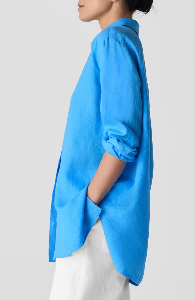 Eileen Fisher Classic Long Sleeve Organic Linen Button-Up Shirt, Alternate, color, Azure