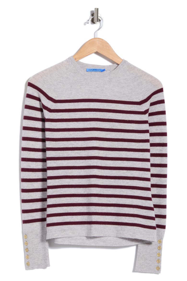 Zosia Cashmere Sweater, Alternate, color, LIGHT H GRAY/ BURGUNDY