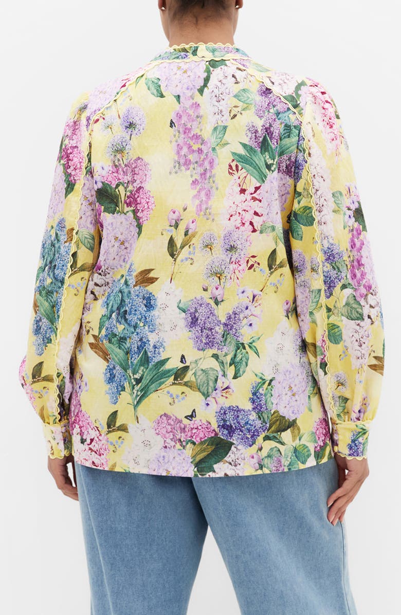 City Chic Gianna Floral Print Woven Shirt, Alternate, color, Lemon Hydrandra