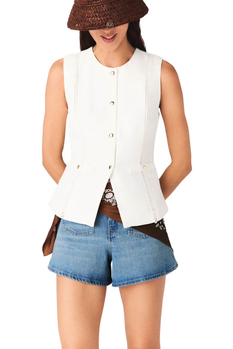 Embroidered linen-blend jacket, Main, color, White