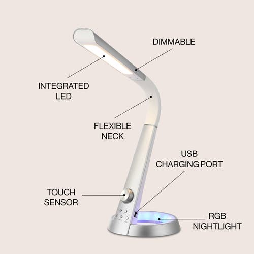 Jonathan Y Milton Aluminum Contemporary Minimalist Adjustable Head Dimmable Usb Charging Led Task Lamp In Silver