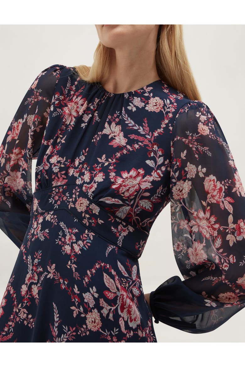 Demi Floral Print Silk Midi Dress, Alternate, color, Midnightmulti
