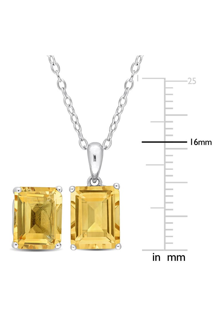 Sterling Silver Emerald-Cut Citrine Stud Earrings & Necklace Set, Alternate, color, YELLOW