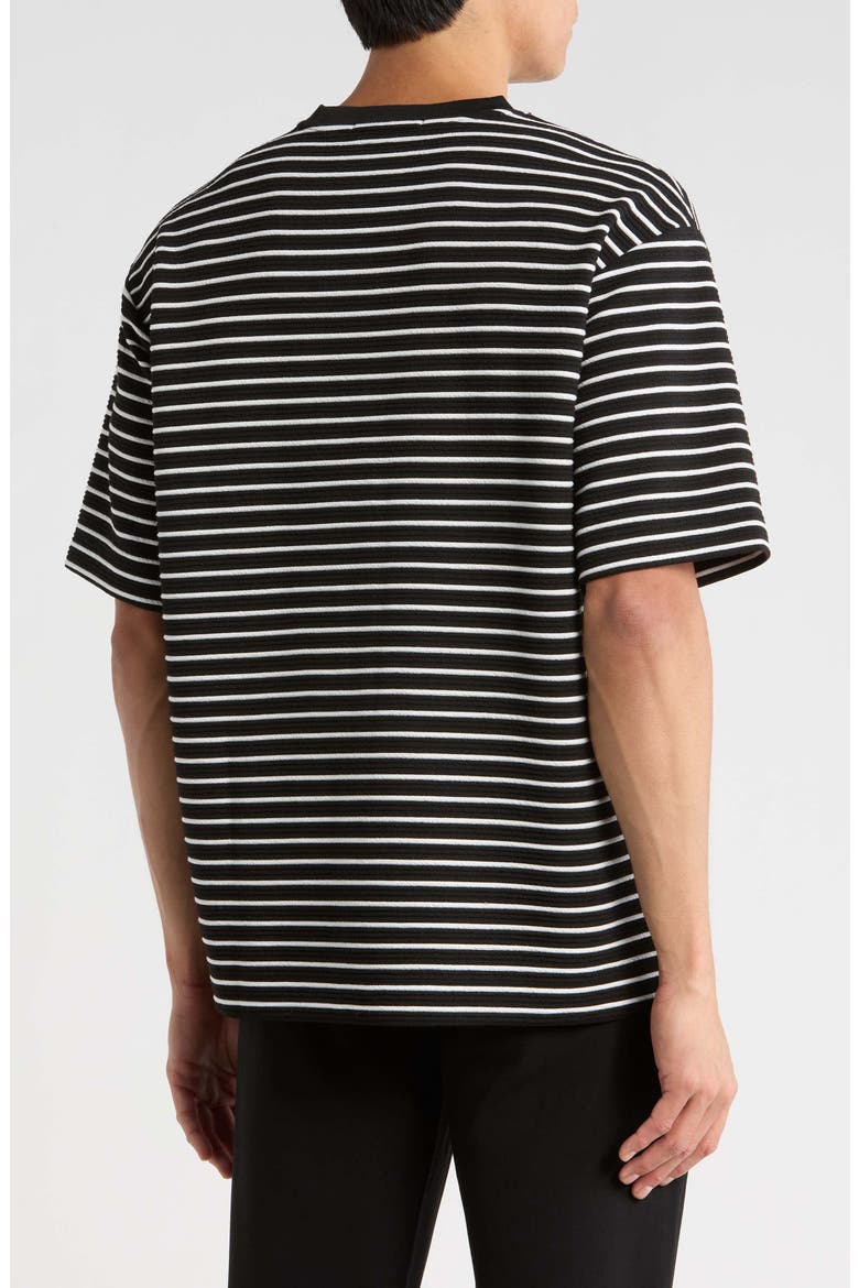 Stripe Textured Cotton T-Shirt, Alternate, color, BLACK/ WHITE