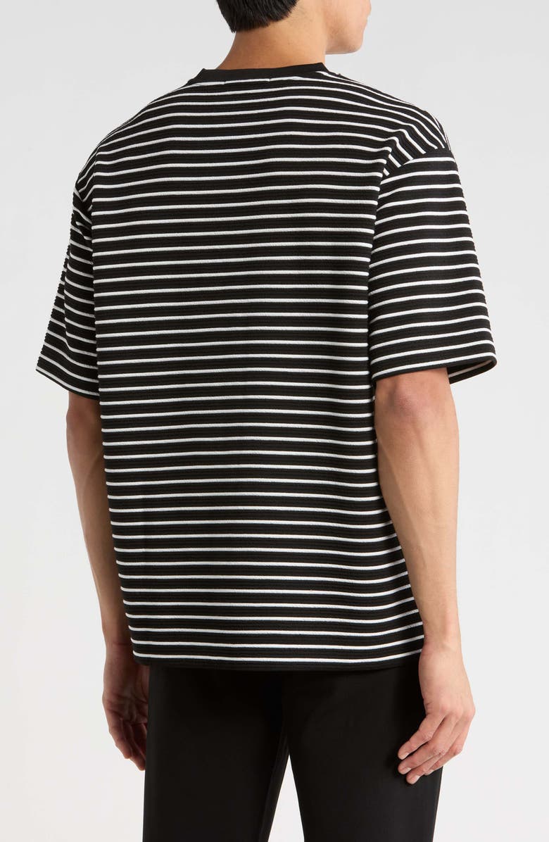 KARL LAGERFELD PARIS Stripe Textured Cotton T-Shirt, Alternate, color, Black/ White