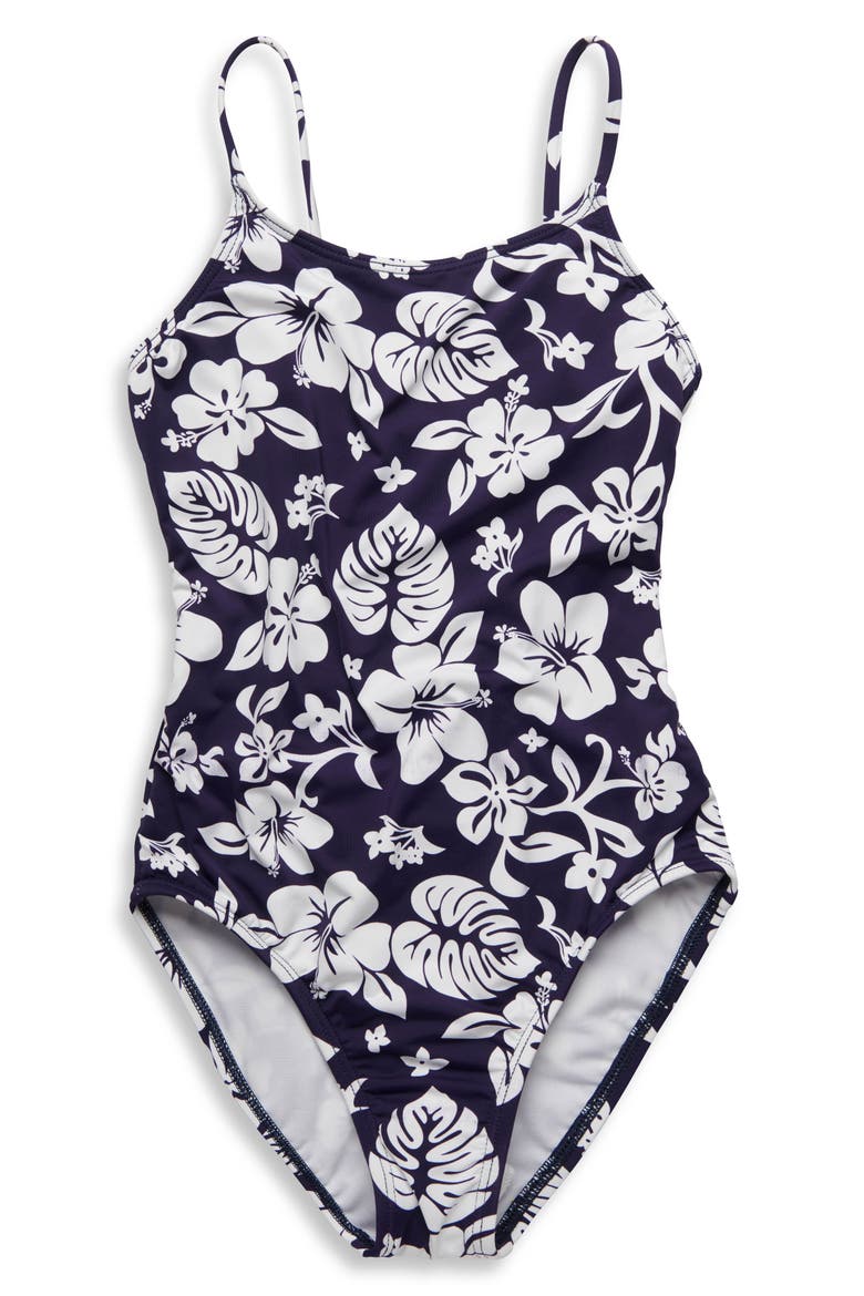 Aloha Floral One-Piece Swimsuit, Main, color, NAVY