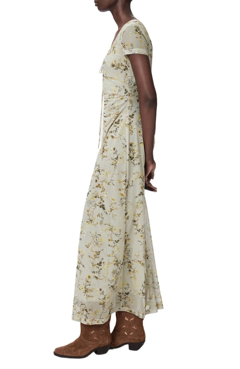 AllSaints Gabby Floral Print Mesh Maxi Dress, Alternate, color, Carmel Stem Green