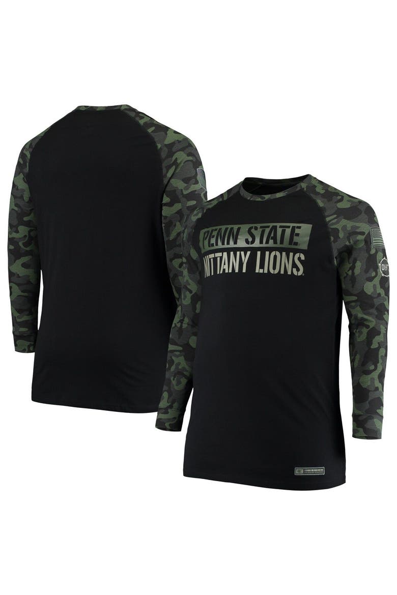 Men's Colosseum Black/Camo Penn State Nittany Lions OHT Military Appreciation Big & Tall Raglan Long Sleeve T-Shirt, Main, color, Black