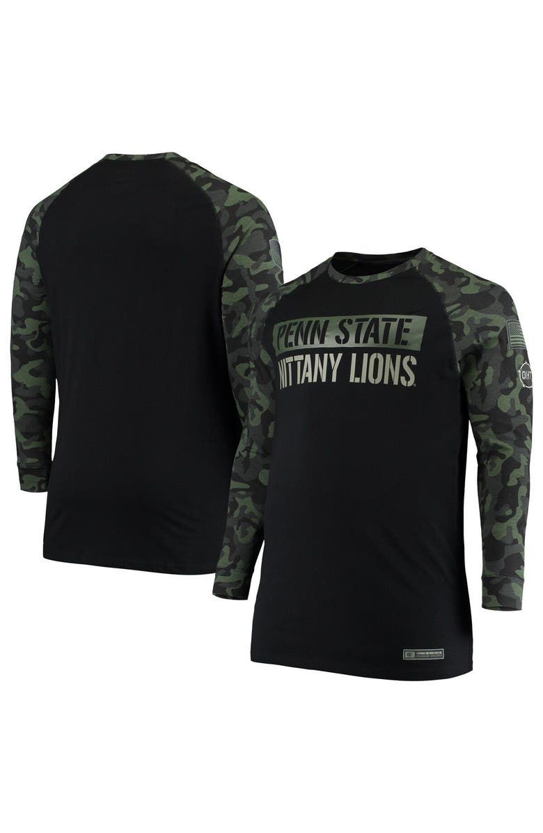 COLOSSEUM Men's Colosseum Black/Camo Penn State Nittany Lions OHT Military Appreciation Big & Tall Raglan Long Sleeve T-Shirt, Main, color, 