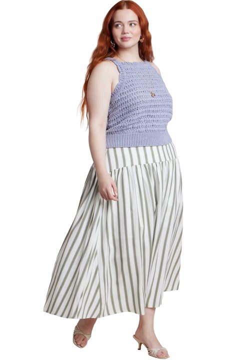 Drop Waist Striped Linen Skirt