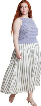 ELOQUII Drop Waist Striped Linen Skirt
