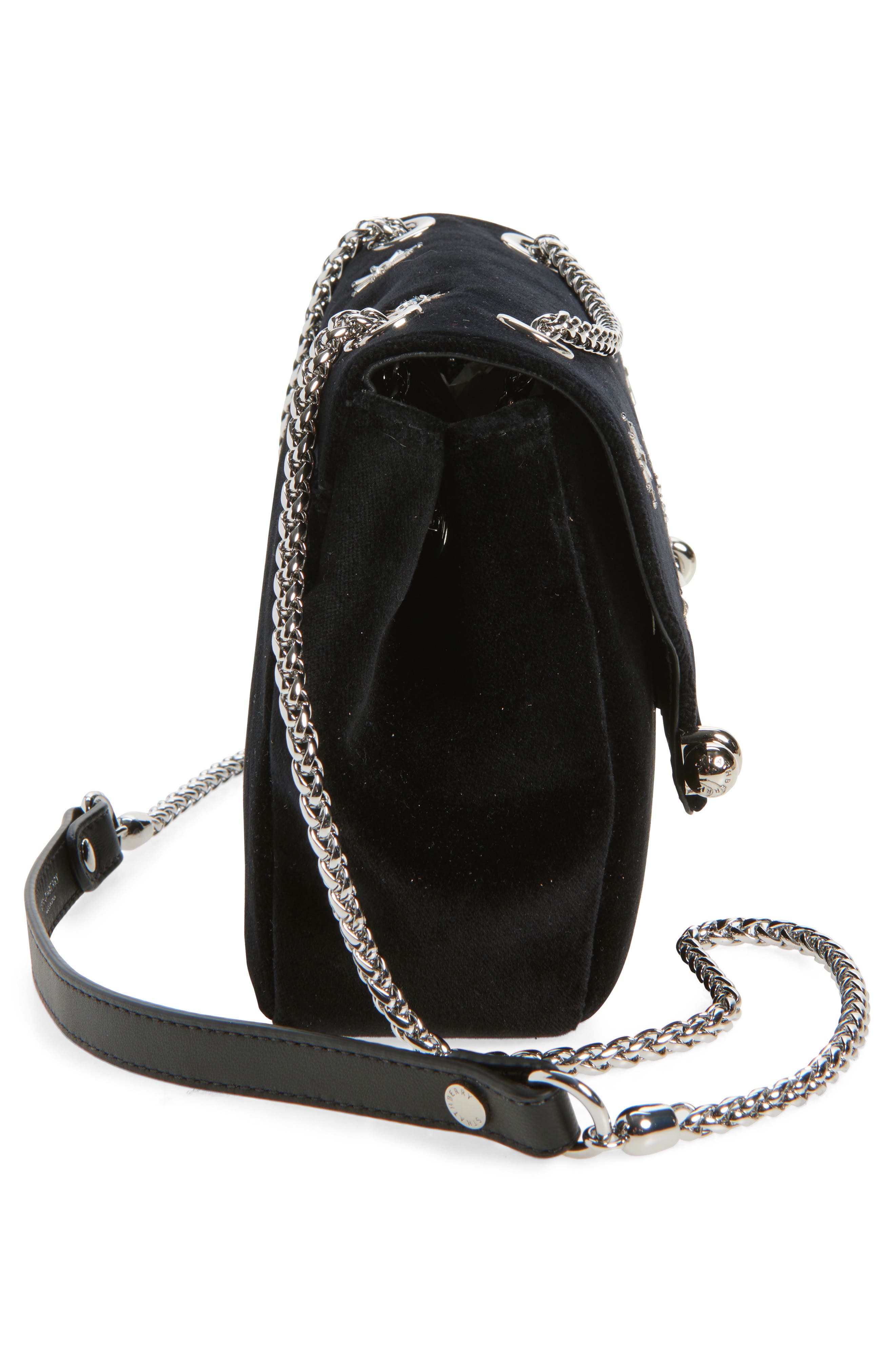 Strathberry x Cinq à Sept Mini East/West Embroidered Velveteen Shoulder Bag, Alternate, color, Black