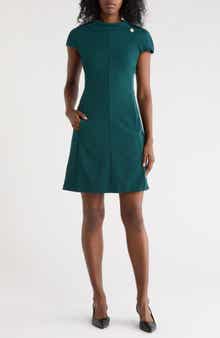 Eliza J Mock Neck Cap Sleeve A-Line Dress