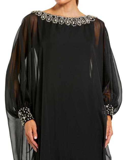 Mac Duggal Chiffon Long Sleeve Kaftan Gown With Beaded Neck In Black
