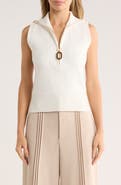BY DESIGN Johanna Sleeveless Zip Front Top