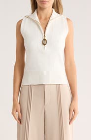 BY DESIGN Johanna Sleeveless Zip Front Top
