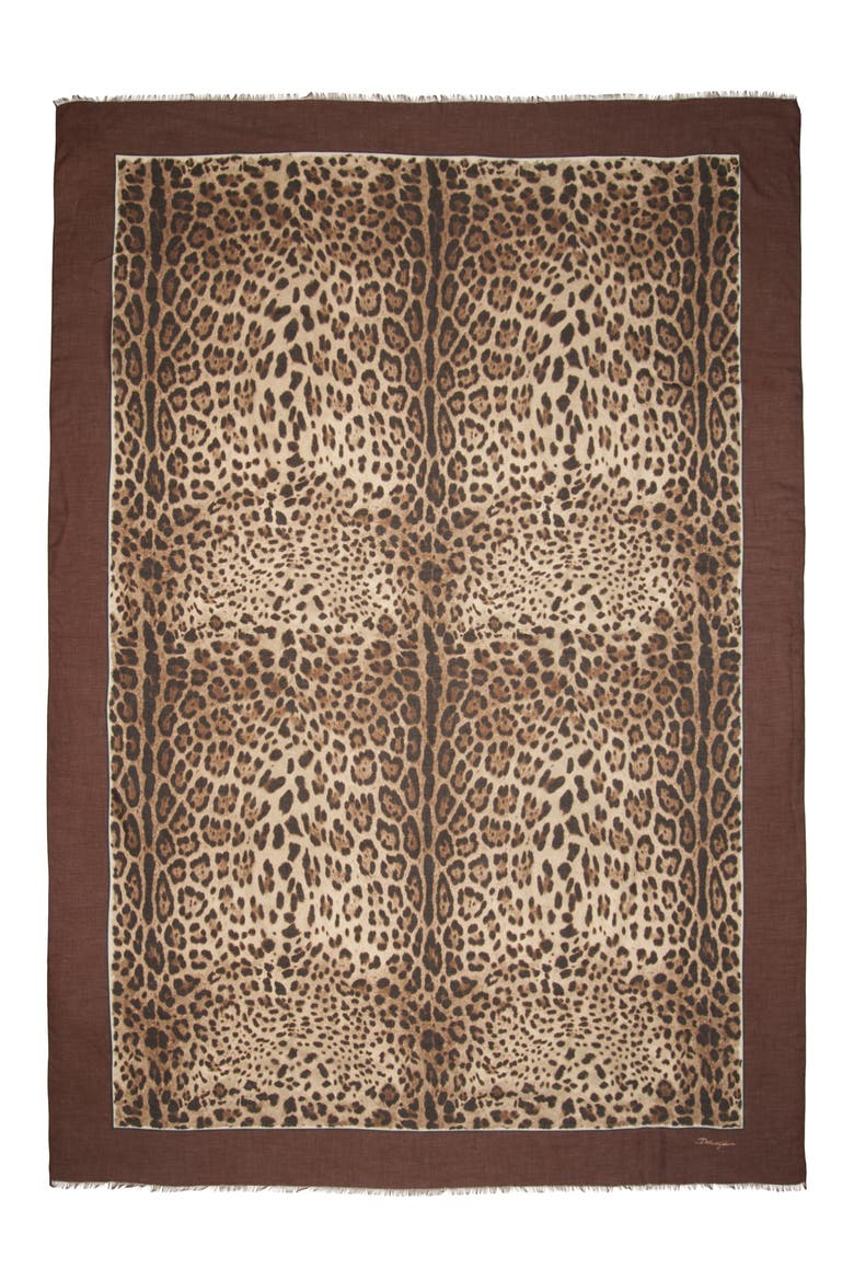 Leopard Print Signature Border Scarf, Main, color, LIGHT BROWN PRINT