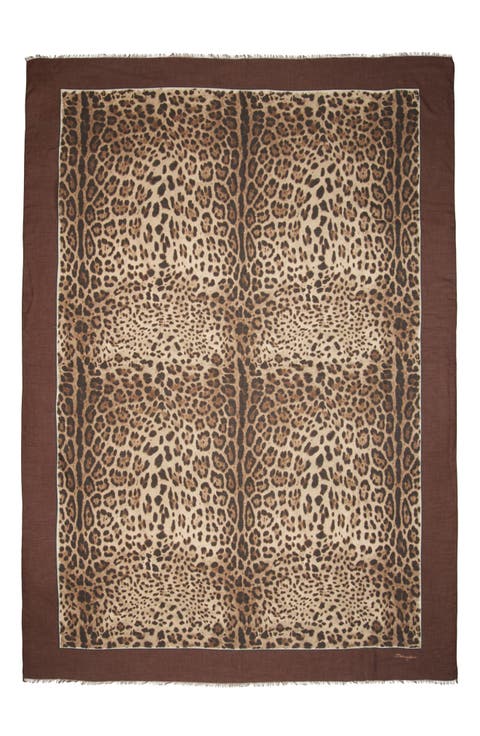 Leopard Print Signature Border Scarf