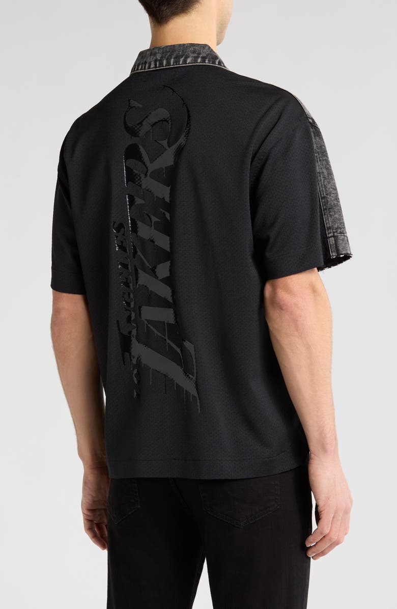 PURPLE BRAND x NBA LA Lakers Short Sleeve Snap-Up Shirt, Alternate, color,