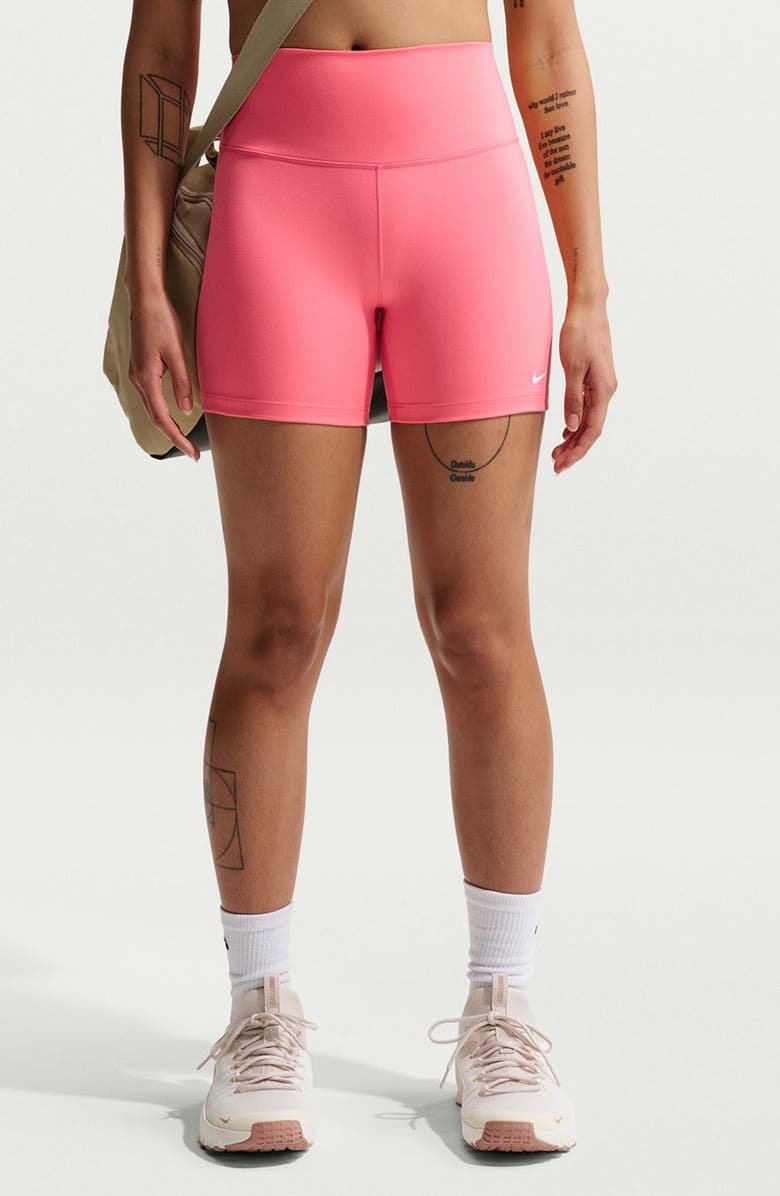 Nike One Elemental Dri-FIT High Waist Bike Shorts, Main, color, Sea Coral/ White