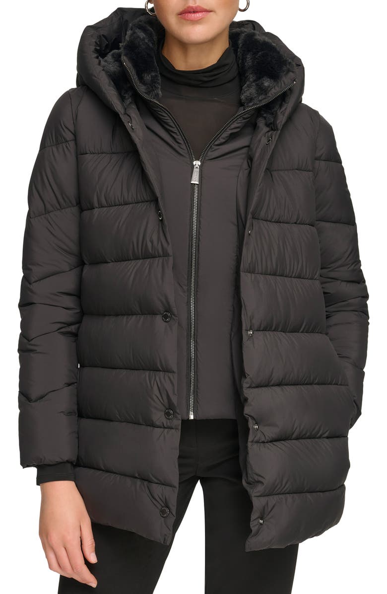 Calvin Klein Faux Fur Lined Hooded Bib Puffer Jacket, Alternate, color,