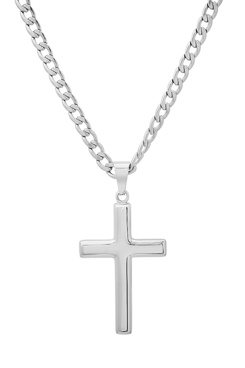 Men's Cross Pendant Necklace, Main, color, SILVER