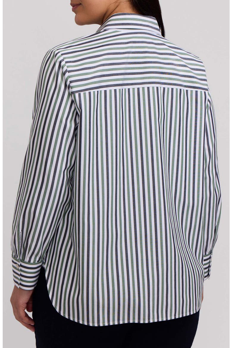 Meghan Stripe Cotton Button-Up Shirt, Alternate, color, OLIVE GREEN/ MULTI