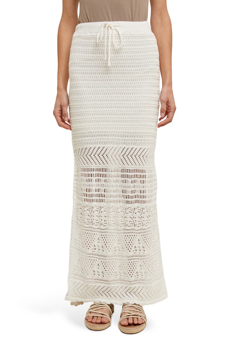 Open Stitch Drawstring Cotton Midi Skirt, Main, color, OFF WHITE