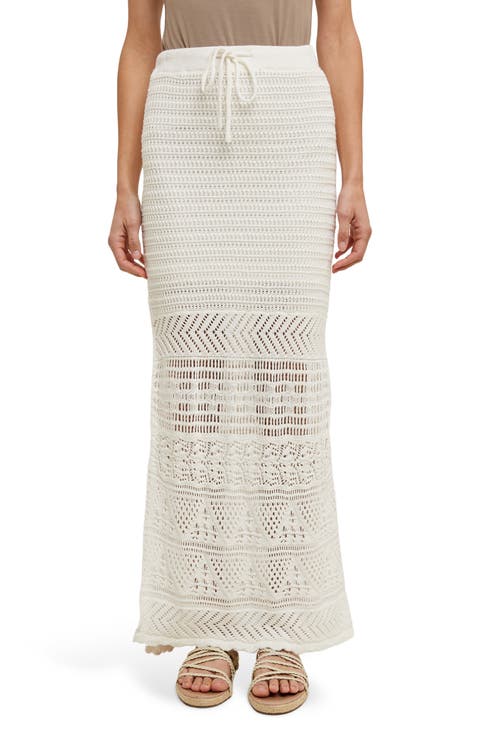 Open Stitch Drawstring Cotton Midi Skirt