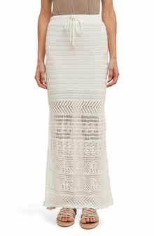 Open Stitch Drawstring Cotton Midi Skirt